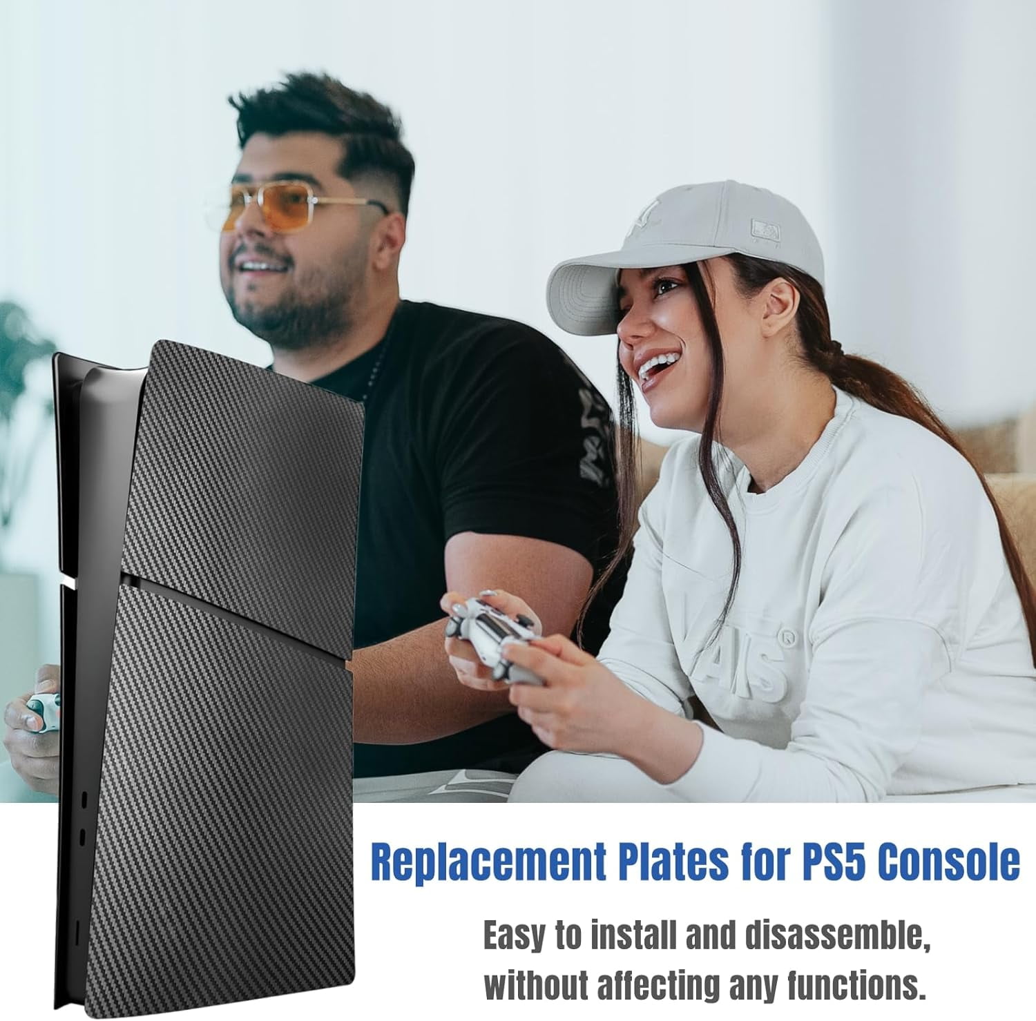 Digital Edition Cover Plates for PS5 Slim Console, Shell Panels Compatible with Playstation 5 Slim Accessories Protective Replacement Faceplate (Carbon Fiber)