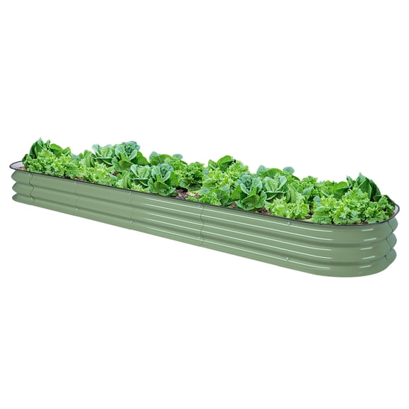 VEGEGA 8'' Tall 8'x2' Green Metal Modular Corrugated Raised Garden Bed Kit (9 in 1)