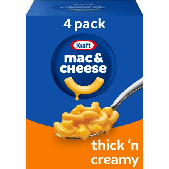 Kraft Mac and Cheese, 4 Boxes, for Easy Dinner or Dinner Sides, Thick 'n Creamy, No Artificial Flavors, Preservatives or Dyes, 7.25 oz