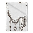 thumbnail image 2 of Dreamcatcher Soft Flannel Fleece Throw Blanket, Occult Hearts Feathers Vintage Monochrome Illustration, Cozy Plush for Indoor and Outdoor Use, 50" x 70", Seal Brown White, by Ambesonne, 2 of 5