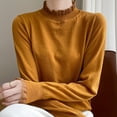thumbnail image 3 of Womens Sweater Fall Long Sleeve Half-turtleneck Knitted Pullover Tops Wood Ear Edge Solid Color Loose Soft Basic Blouse Outfits, 3 of 5