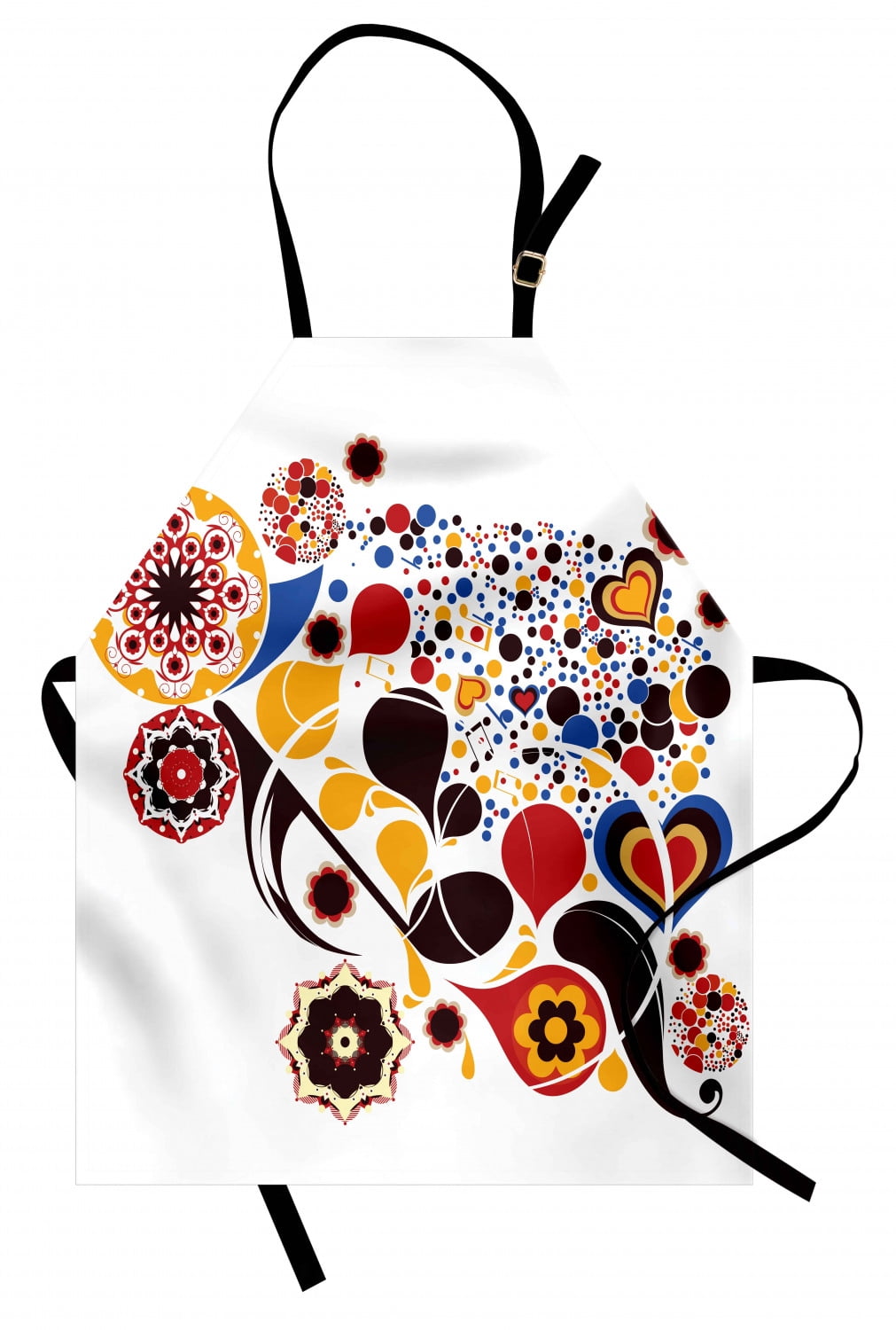 Abstract Apron Colorful Graphic Design of Floral Motifs Hearts Music ...