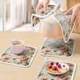 thumbnail image 5 of Farmhouse Pink Floral Pot Holders for Kitchen Heatproof Potholder, 3 Pack Spring Vintage Botanical Flowers Hot Pads Multipurpose Oven Pads Cloth Potholders Trivet for Cooking Baking, 5 of 8