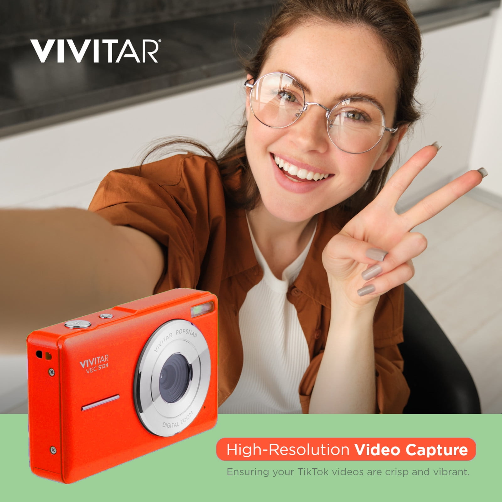 Vivitar Popsnap Compact Digital Camera, Orange, 16X Zoom, 1080p, Built-in Flash, Micro SD, Slim Lightweight Pocket Design