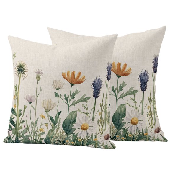 Outdoor Pillow Covers 26x26 Set of 2, Spring Summer Floral Waterproof Patio Throw Pillow Covers for Couch Sofa Chair, Farmhouse Botanical Flowers Vintage Decorative Pillowcases for Throw Pillows