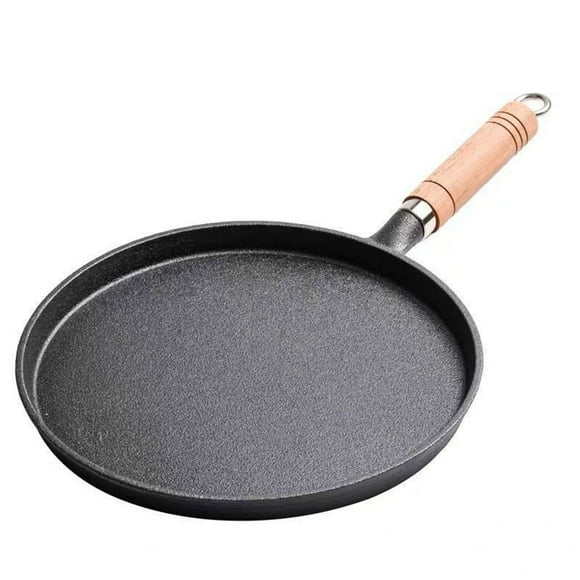 Wood handl Thickened Cast iron Pan 20cm/23cm/26cm,Black for Home Pancake Making