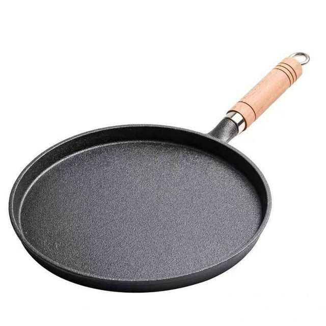 Wood handl Thickened Cast iron Pan 20cm/23cm/26cm,Black for Home Pancake Making