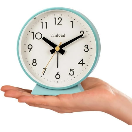 PYAN-4.5 Battery Operated Antique Retro Analog Alarm Clock, Small Silent Bedside Desk Clock,Lighted on Demand, Battery Operated, Snooze, for Living Room, Bedroom, Bedside, Desk(Green)