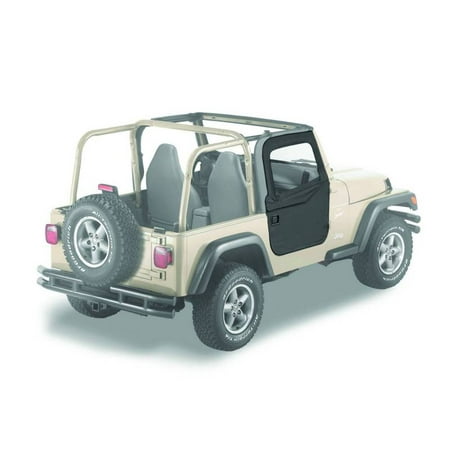 - Bestop 2-piece Full Fabric Doors Jeep 97-06 Wrangler; Fit factory soft top & all Bestop soft tops w/factory door surrounds & door strikers 51789-15