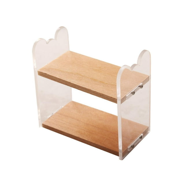 Acrylic Wood Shelf Simple Bookcase Modern Storage Shelves 1/12 Dollhouse Display