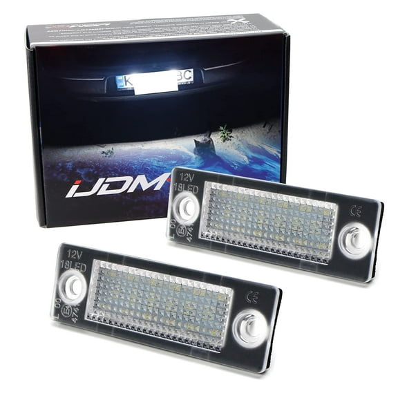 OEM-Fit White 18-SMD Full LED License Plate Light Assembly For Volkswagen 2001-2005 Passat, 2005-2010 Jetta, Replace OEM Incandescent Lamps