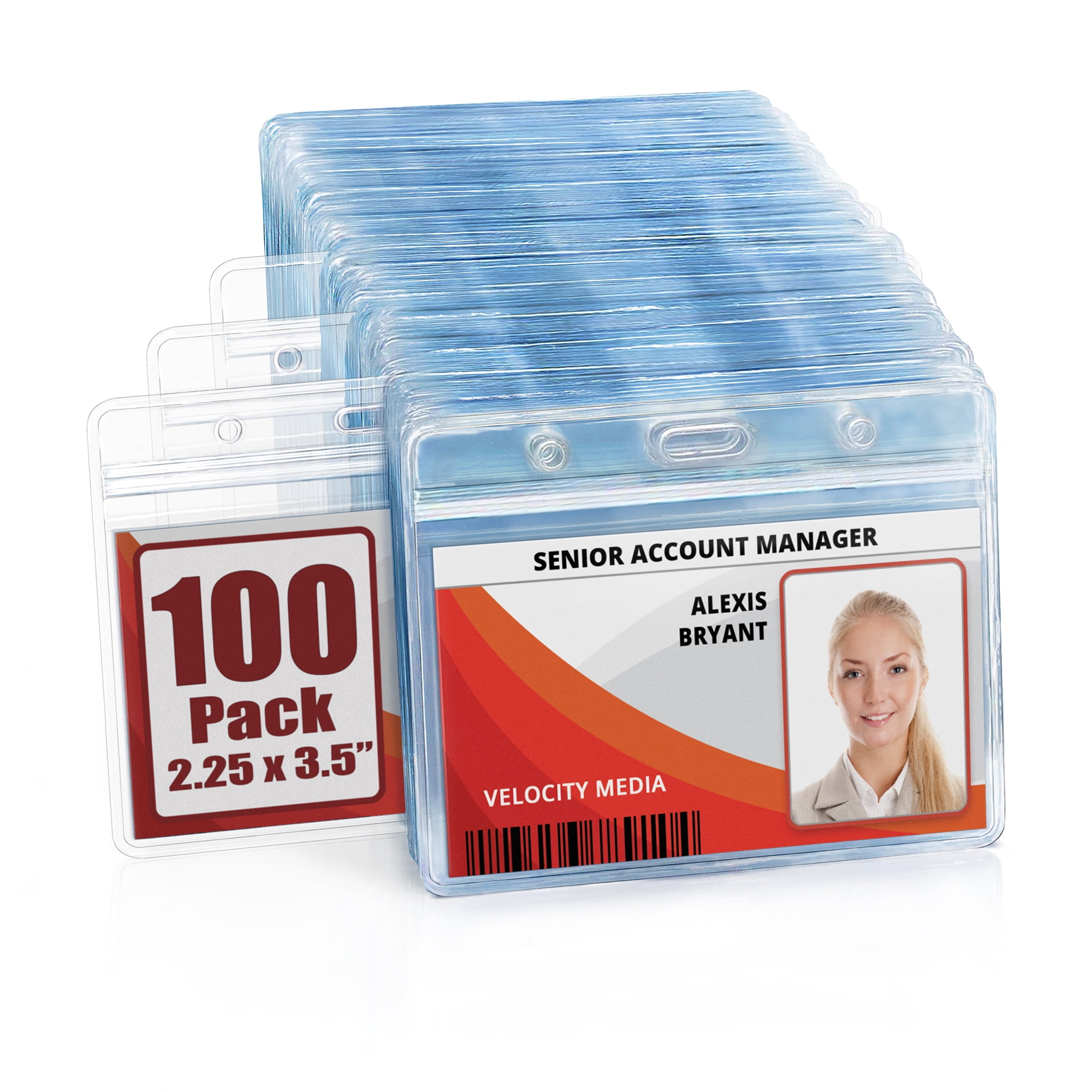 MIFFLIN 2.25" x 3.5" Clear Horizontal ID Badge Holders, 100 Pack