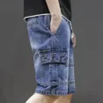 thumbnail image 4 of Pantalones cortos de mezclilla para hombre con cordón y texto, pantalones cortos cargo para hombre, pantalones vaqueros con botones cortados, novedad en Jorts, moda popular de verano Y2k, 4 of 5