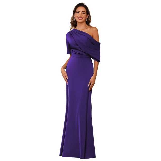 Vestido BITALY de satén morado para la madre de la novia con mangas