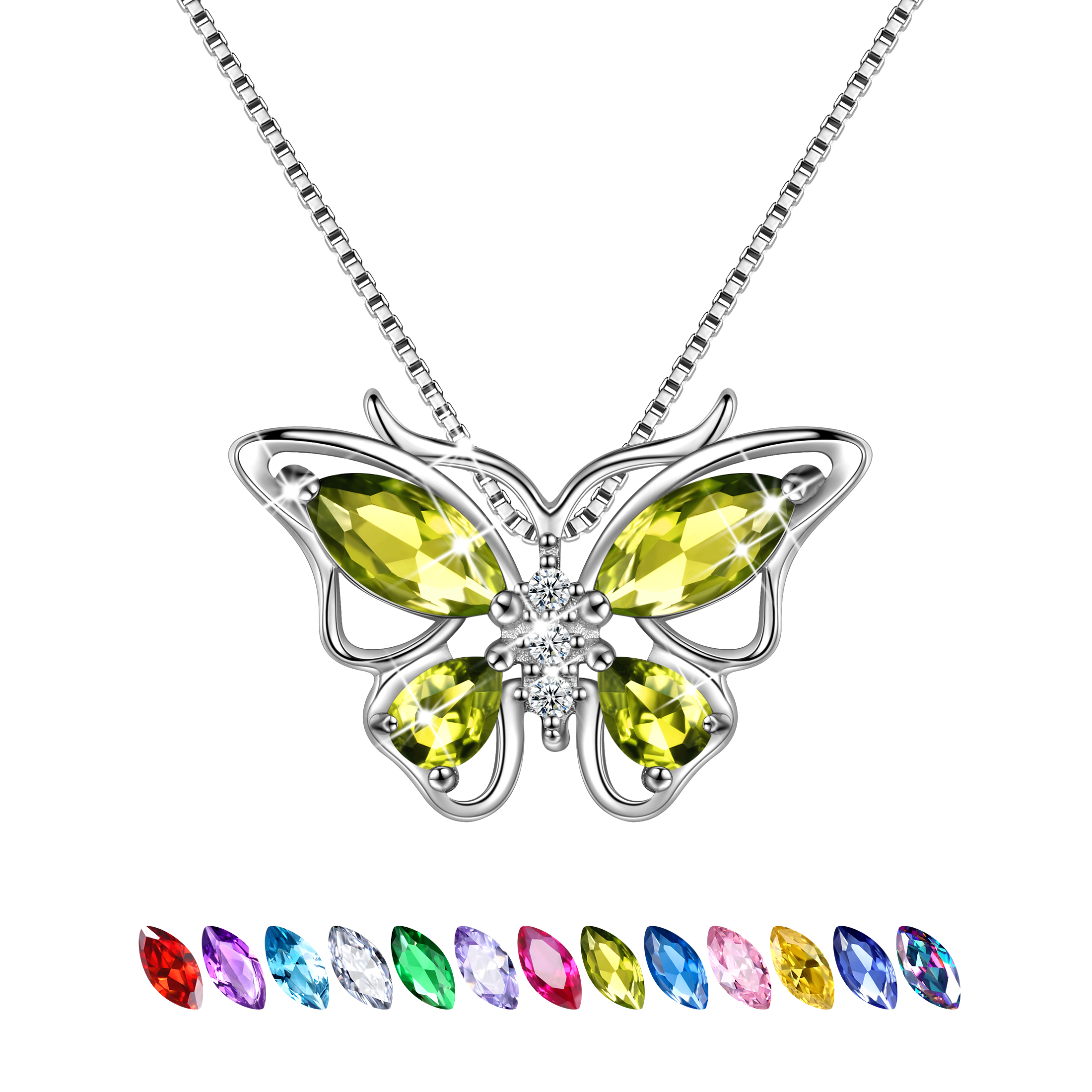 Juwaliy August Birthstone Butterfly Necklace in Sterling Silver photo 1