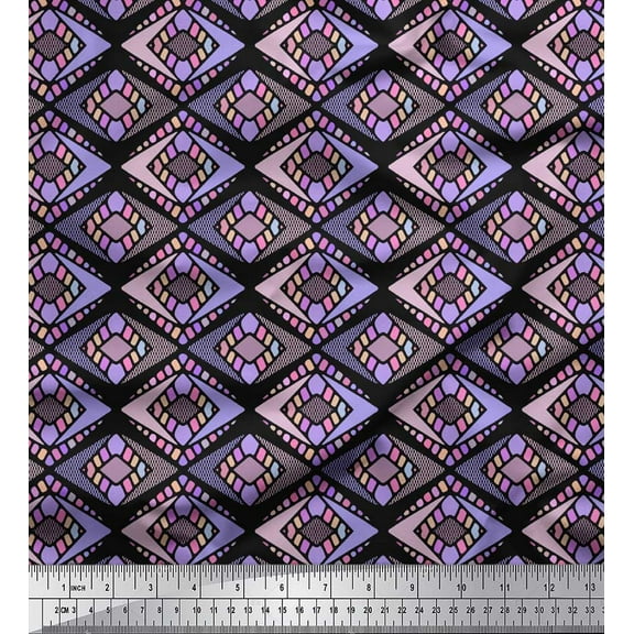 Soimoi Black Cotton Duck Fabric Diamond Geometric Print Fabric by the Yard 42 Inch Wide