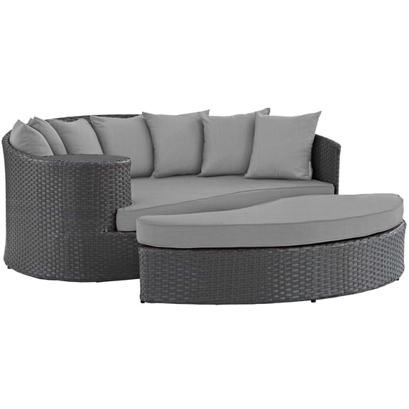 Mod Uptown Outdoor Garden, 2-Pieces Contemporary/Modern Wicker Daybed, Gray/Black