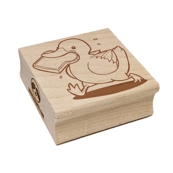 Happy Duck with Sliced Bread Square Rubber Stamp Stamping Scrapbooking Crafting - Small 1.25in