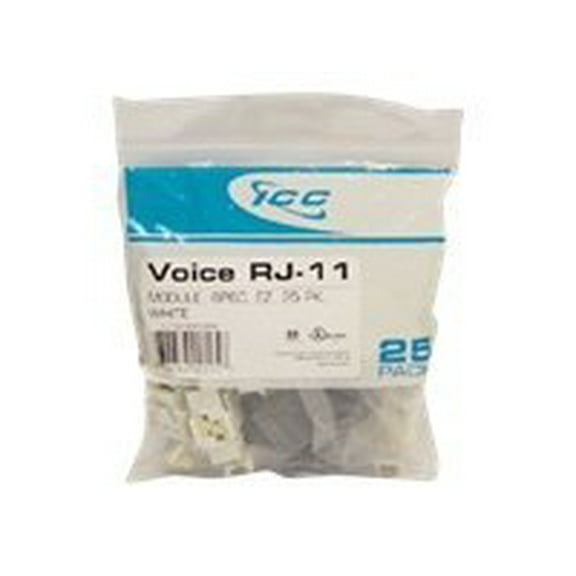 ICC CAT3JK6PKWH Category 3 Voice Modular Jack 6 Conductor White Package Of 25