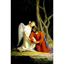 24"x36" Gallery Poster, angel with Jesus christ before arrest in the Garden of Gethsemane, painting by Carl Heinrich Bloch