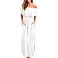 thumbnail image 2 of YVH Womens Off The Shoulder Ruffle Party Dresses Side Split Beach Maxi Dress White S, 2 of 3