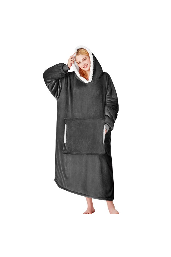 Wearable Blanket Hoodie - Birthday Christmas Gifts for Mom Girlfriend, Oversized Flannel Sherpa Cozy Hooded Blanket Sweatshirt Adult With Hood Pocket & Sleeves, One Size Fits All (Grey) A101