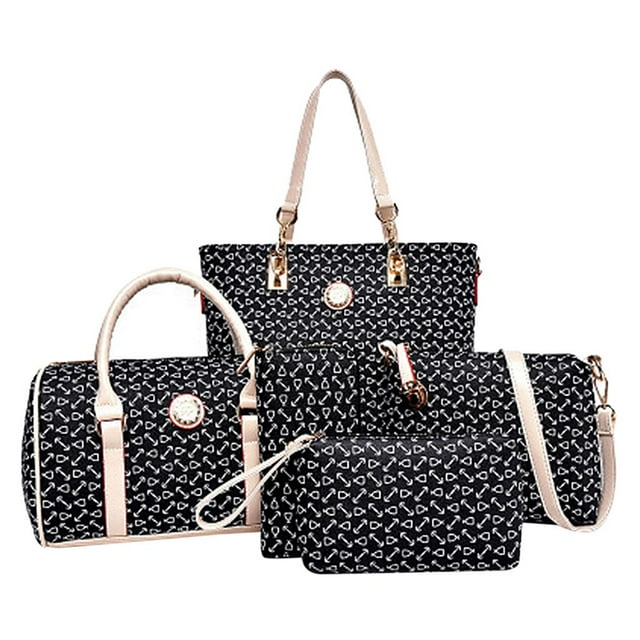 6 uds PU bolsos de cuero Set Totes Crossbody bolsos de hombro monedero cartera bolso para llaves Negro Yuyangstore Bolsos de hombro Monedero Clutch
