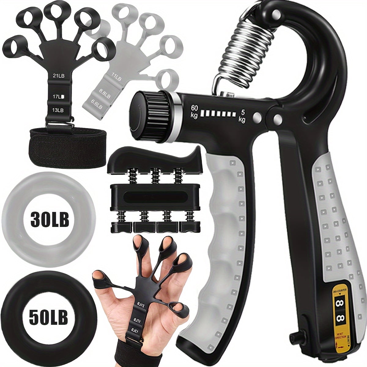 [Grip Strength Trainer] 6 PACK Grip Strength Trainer Kit - Finger Exerciser, Hand Grip Strengthener, Hand Extension Exerciser And Large Size Forearm Workout Ring For Muscle Building