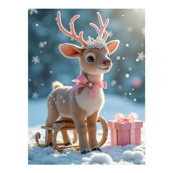 Diamond Art Kit for Adults, Cute Reindeer Snow Present Scene Diamond Painting for Adults Beginners, 5D DIY Diamond Art Painting Kits, Colorful Diamond Painting Craft for Home Decor 12x16