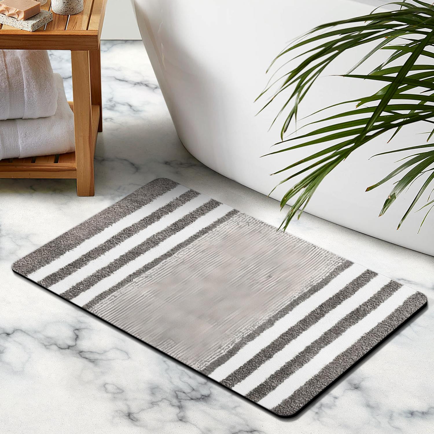 Enjoy Luxury with Our Striped Microfiber Bathroom Rugs, Extra Thick and Absorbent 20x32 inch Bath Mat, Anti-Slip for Safety, Machine Washable for Tub & Shower