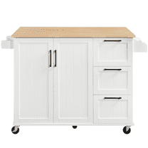Renwick Rolling Kitchen Cart with Cabinets and Drawers, White