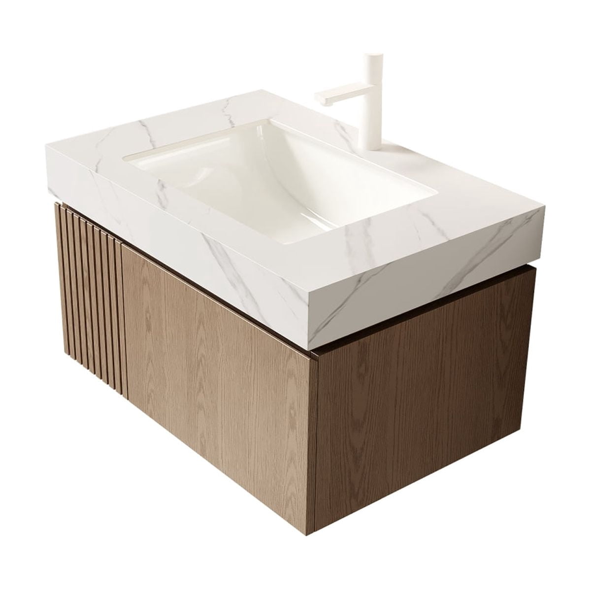 30 Inch Carrara White Sintered Stone Countertop Undermount Ceramic Basin 1 Pre Drilled Faucet Hole No Cabinet