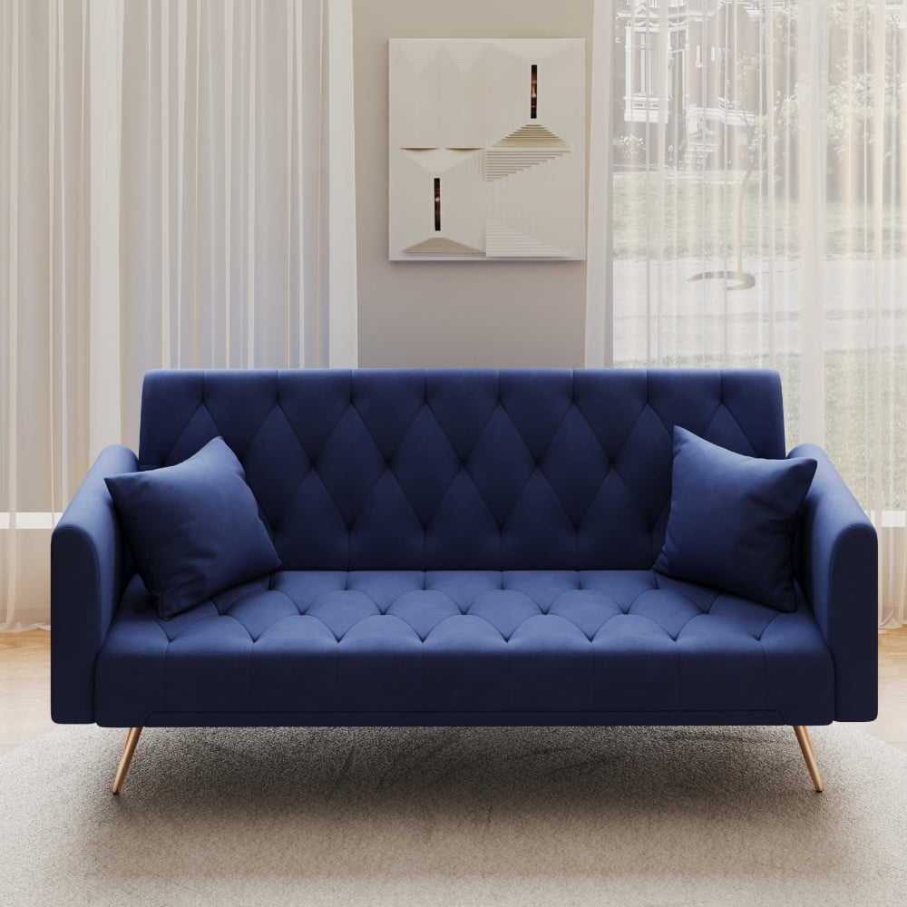 Tcbosik 71" Convertible Velvet Sofa Bed, Couch with Adjustable Backrest, Modern Loveseat Sleeper for Home Office, Living Room, Blue