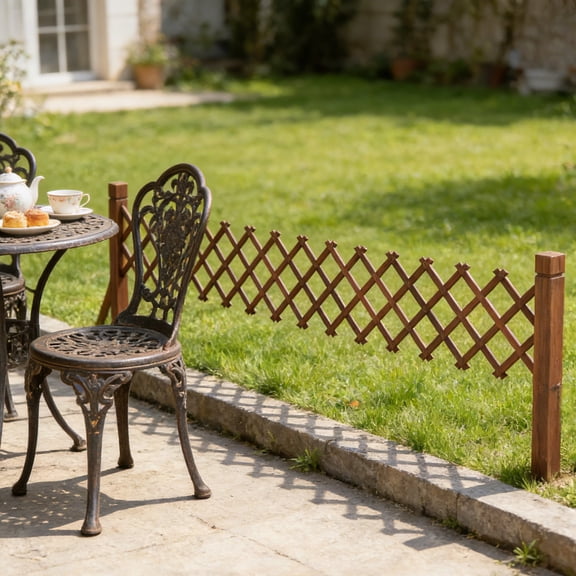 49.2x 20.5 in Wooden Garden Fence – Expandable Outdoor Courtyard Barrier, Decorative Flower Trellis Divider for Vegetable Garden Lawn Patio Yard Border Landscape Decor