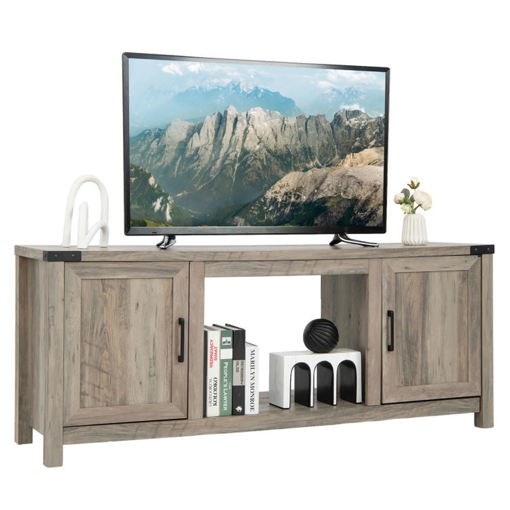 Finihen TV Stand, Entertainment Center, Electric Fireplace TV Stand with Storage Cabinets for TVs up to 70 Inch, for Living Room, Natural