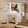 thumbnail image 3 of UGTOO White Modern Vanity Set – 8-Drawer Dresser with LED Mirror & Charging Station (58.27"L x 15.75"W), 3 of 10