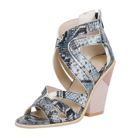 

Cglfd Faux Leather High-Heeled Thick-Heeled Microfiber Ladies Sandals Size 35-43