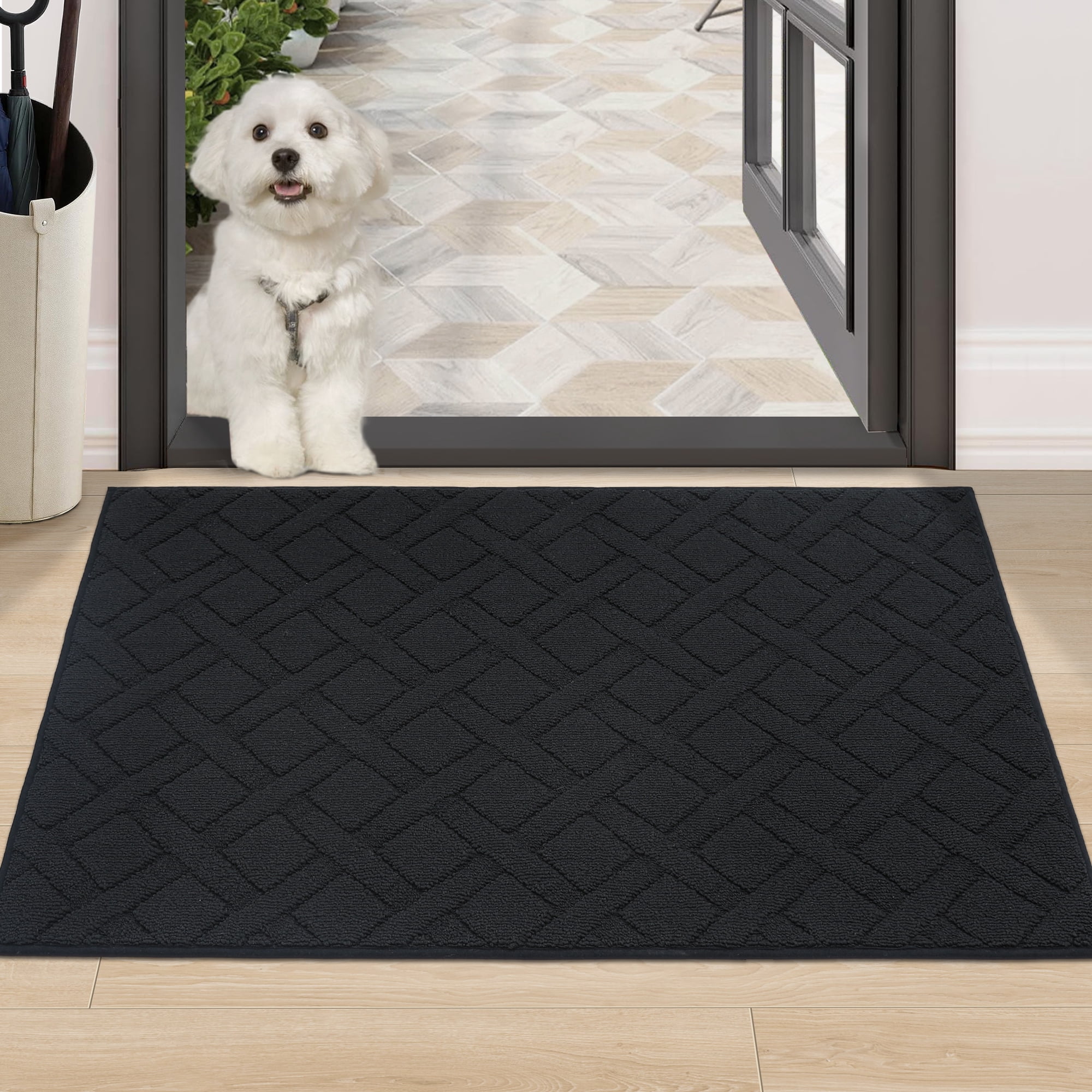 Floor Hug Indoor Dog Doormat, 32"x48", Non-Slip Front Door Mat for Entrance, Absorbent Resist Dirt Door Rug for Inside, Low-Profile Welcome Mat, Entryway Rug Machine Washable, Black