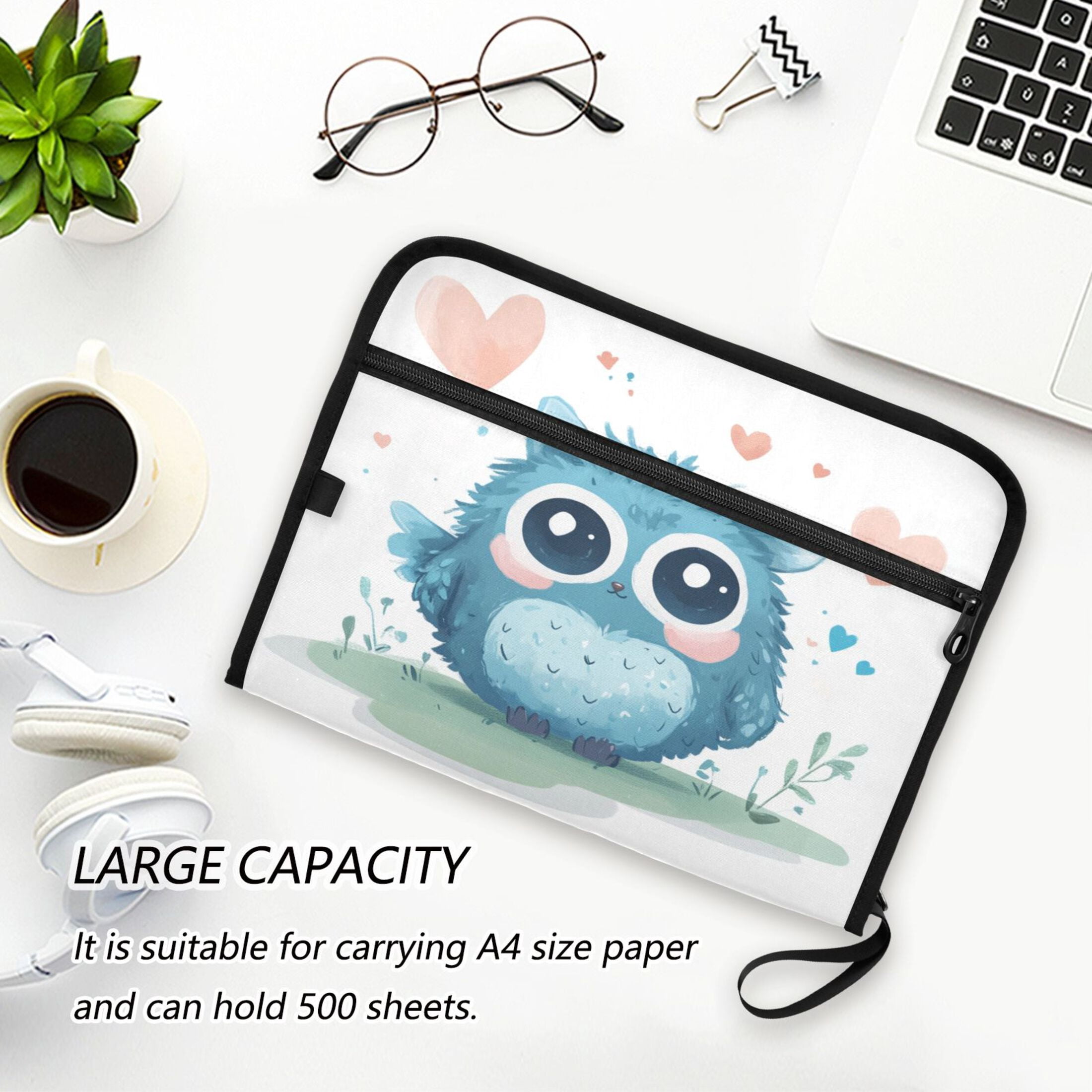 Organ Folder 14.2 x 0.8 x 10.6 Inches 13 Separate Pockets A4 Size Documents Folder A Sort Storage File Manager For The Home Office Beautiful Cute Blue Owl