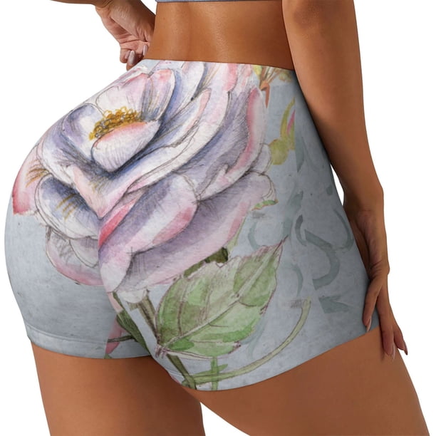 Fotbe Vintage Rose Shorts Sin Costuras – Shorts Deportivos de Cintura Alta para Mujer, Elásticos para Gimnasio, Yoga, Running o Ciclismo-Large