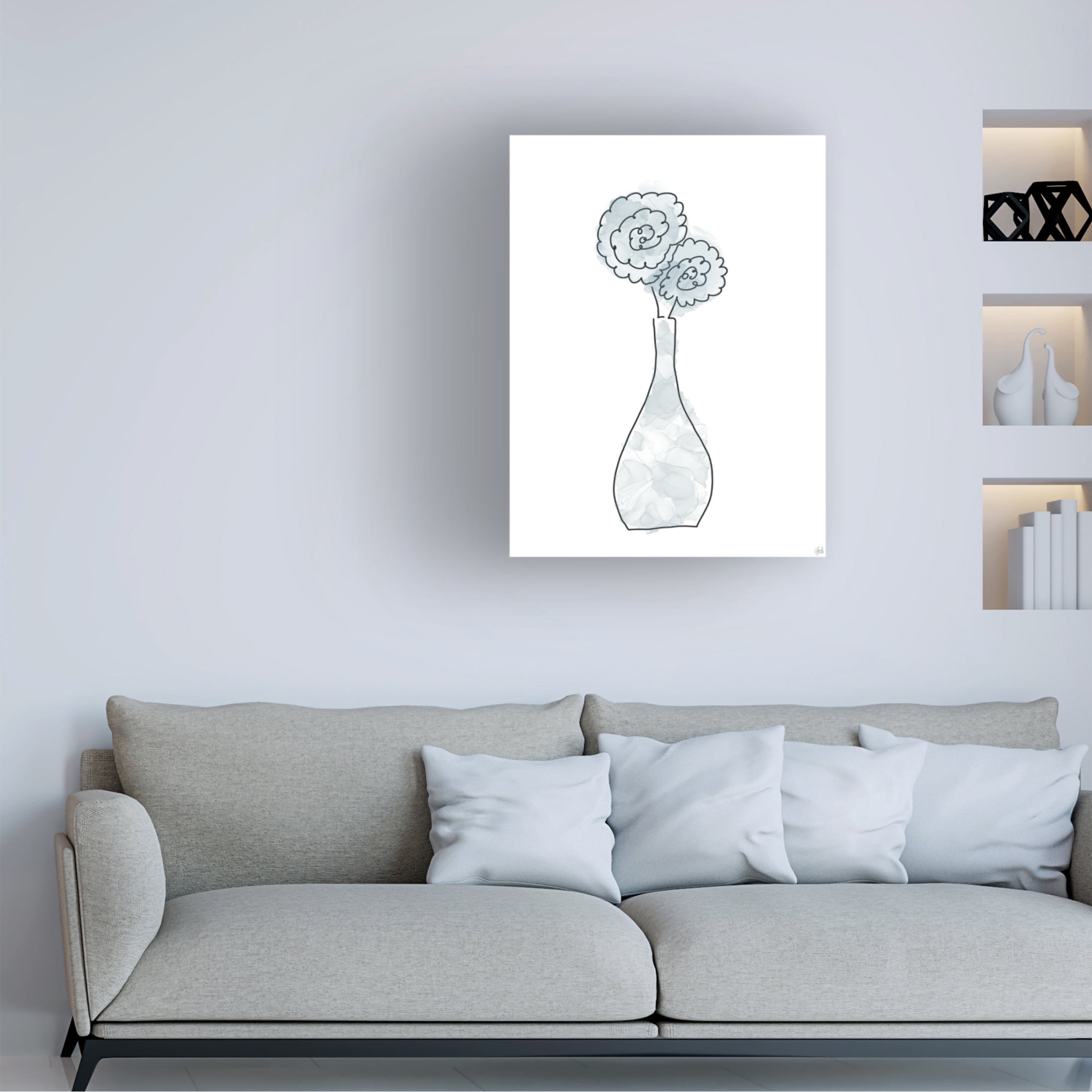 Canvas Wall Art - Line and Brush 'Floral Glass Bunch 1' Wall Art for Living Room, Bedroom, or Office Décor by Trademark Fine Art - 14 x 19 Inches