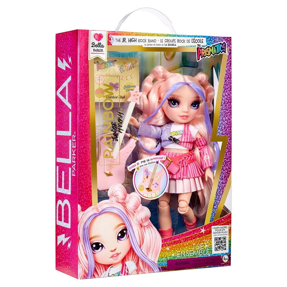 Rainbow High Jr High Rock Band - Bella, Pink 9” Fashion Doll with Guitar, Customize with Stickers