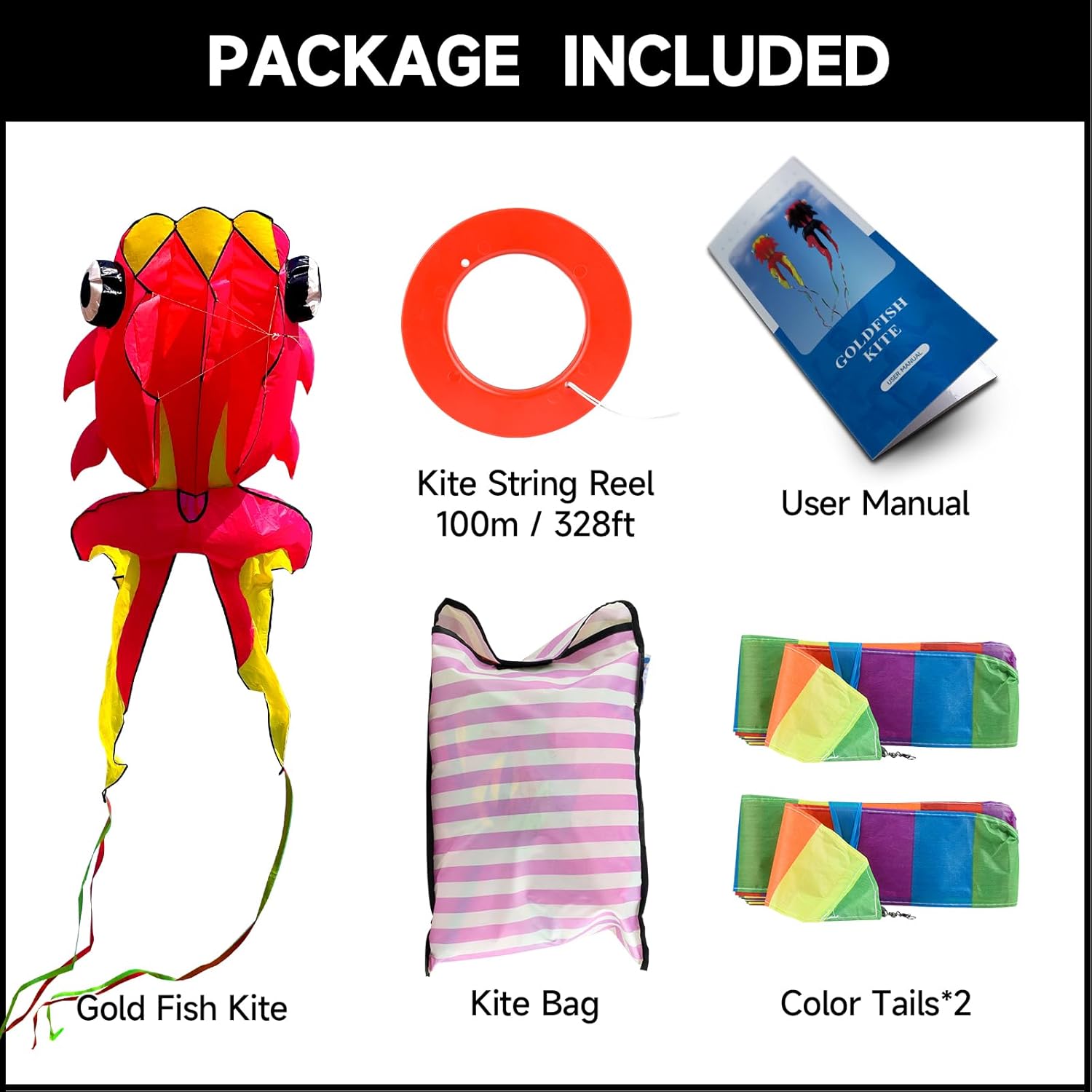 Large 43ft 3D Goldfish Frameless Soft Umbrella Kite for Adults, Easy to Fly with 330ft String for Beach and Park, Ages 12+