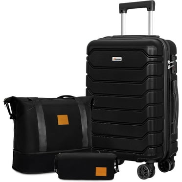 20 Inch Carry On Luggage Sets,Lightweight PC ABS Hardshell Luggage with Spinner Wheels TSA Lock, Durable Suitcase Sets with Duffel Bag Travel Bag,3 Pcs,Black