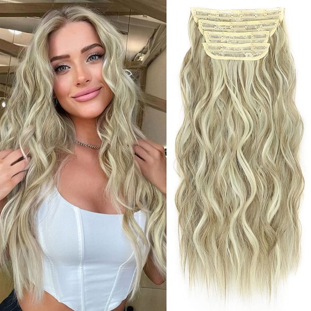 Clip in Long Wavy Synthetic Hair Extension 20 Inch Medium Ash Blonde
