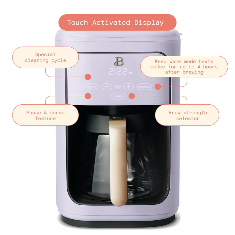 Beautiful 14-Cup Programmable Drip Coffee Maker with Touch-Activated  Display, Lavender by Drew Barrymore 