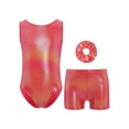 thumbnail image 3 of TSSOE Girls Glossy Dance Leotard and Shorts Set Sleeveless Criss-Cross Back Bodysuit Top + Shorts Scrunchies for Ballet Red 7-8, 3 of 7
