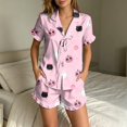 thumbnail image 2 of MEZZALL Women Halloween Satin Pajama Set Lightweight Lapel Collar Tie Front Ruffle Short Sleeve Top Elastic Waist Ruffle Shorts Loungewear Set Pumpkin Print Sleepwear Vacation 2 Piece Pjs, 2 of 4