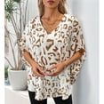 thumbnail image 4 of SOMER Women's Blouse Casual loose fit Dolman Sleeve V-Neck Short Sleeve Tops for Summer with Pattern, White, 4 of 7