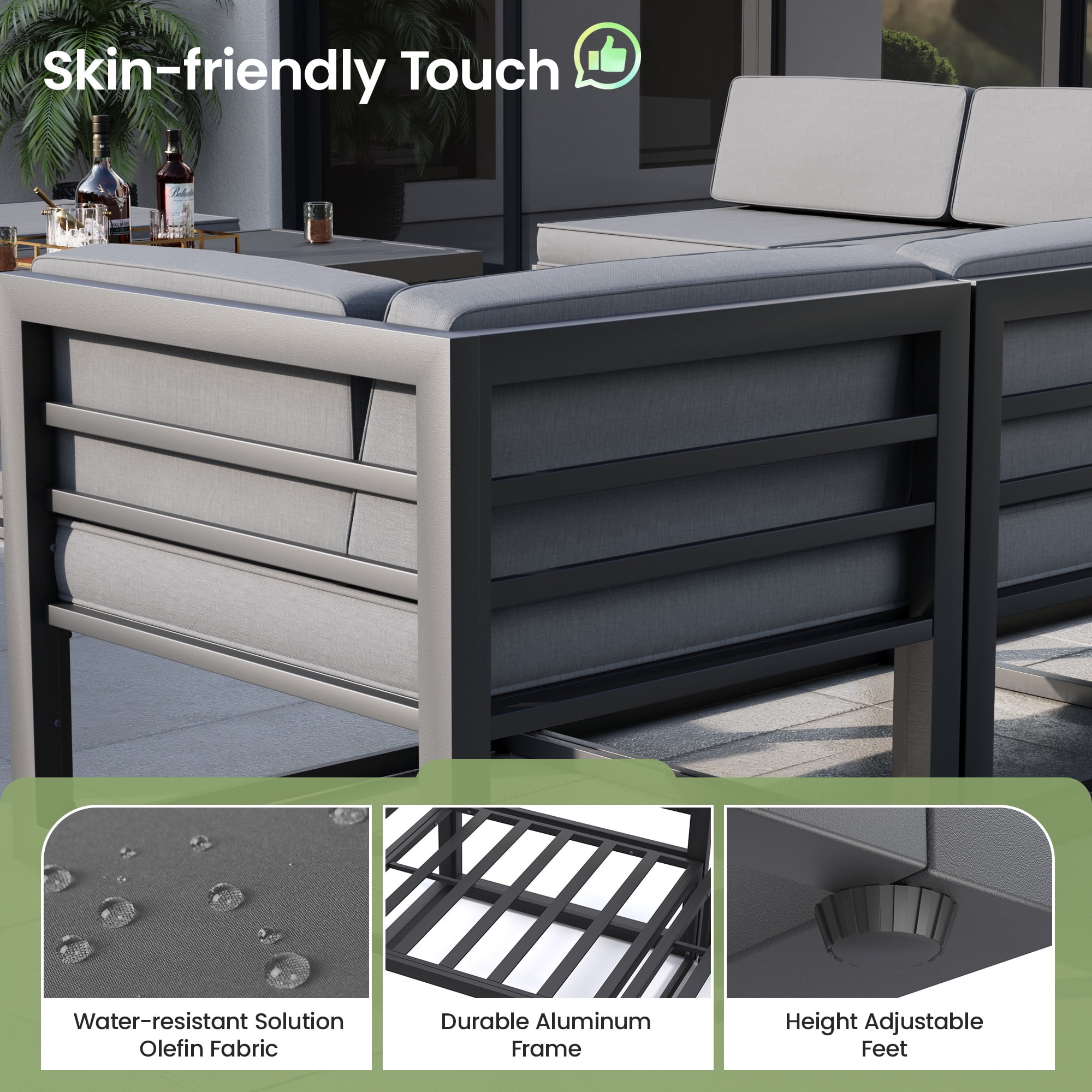 MRUAKA Aluminum Patio Furniture Set, 7 Pcs Metal Modern Outdoor Sofa Sets, Outdoor Sectional Patio Conversation Set with Coffee Table for Backyard, Poolside, White (Included Waterproof Covers)